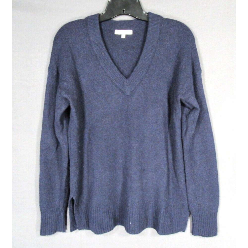 MADEWELL Midweight WOOL BLEND Ribbed Trim V-NECK Navy Blue KNIT SWEATER Sz XS